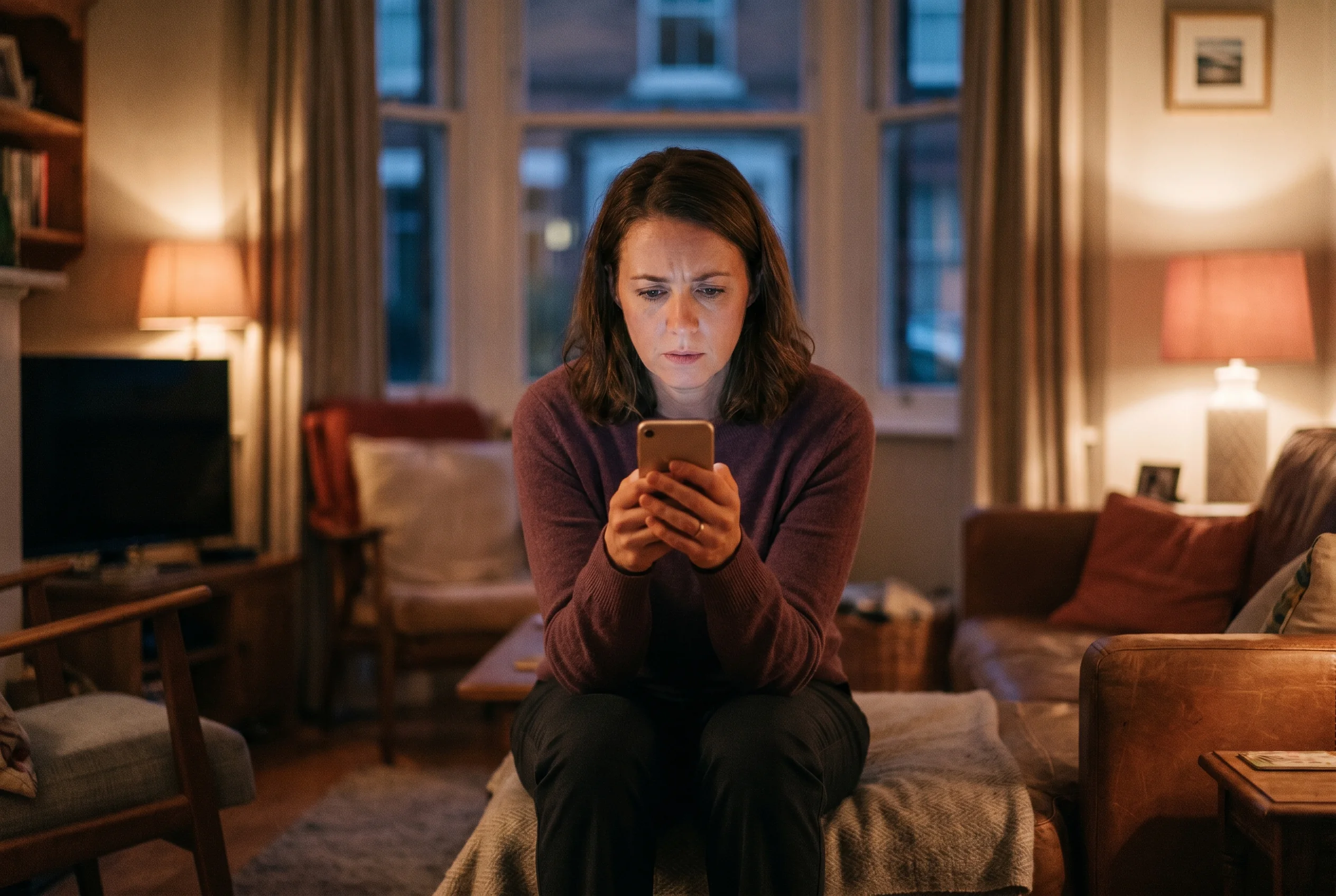 Femme dépendante affective, angoisse de l'abandon en attendant un message