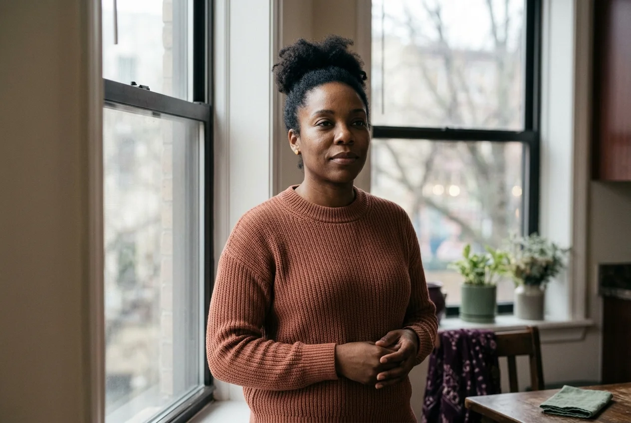 Femme hypersensible apaisée après avoir appris à poser ses limites